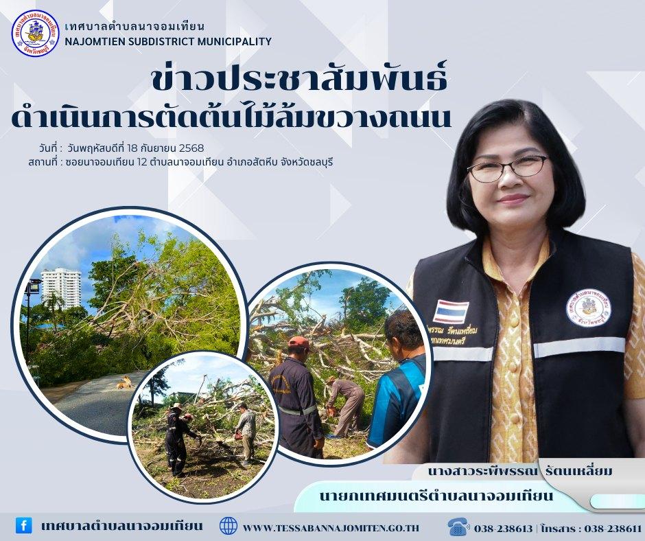 ดำเนินการตัดต้นไม้ล้มขวางถนน