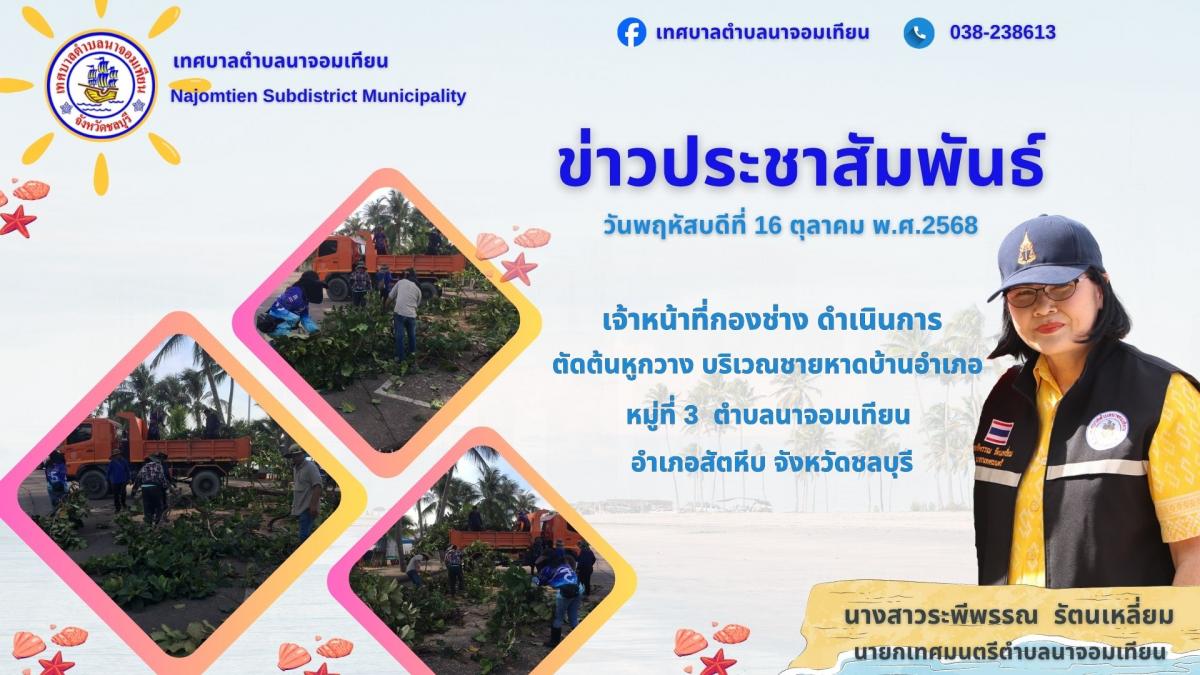 ดำเนินการตัดต้นหูกวาง บริเวณชายหาดบ้านอำเภอ 